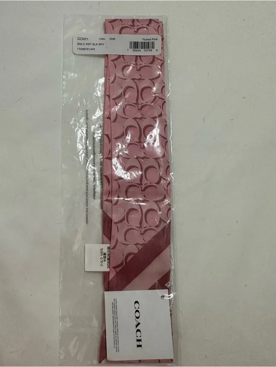 COACH DARK TICKLED PINK SIGNATURE C SILK SKINNY SCARF BAG TIE NWT - Picture 6 of 6